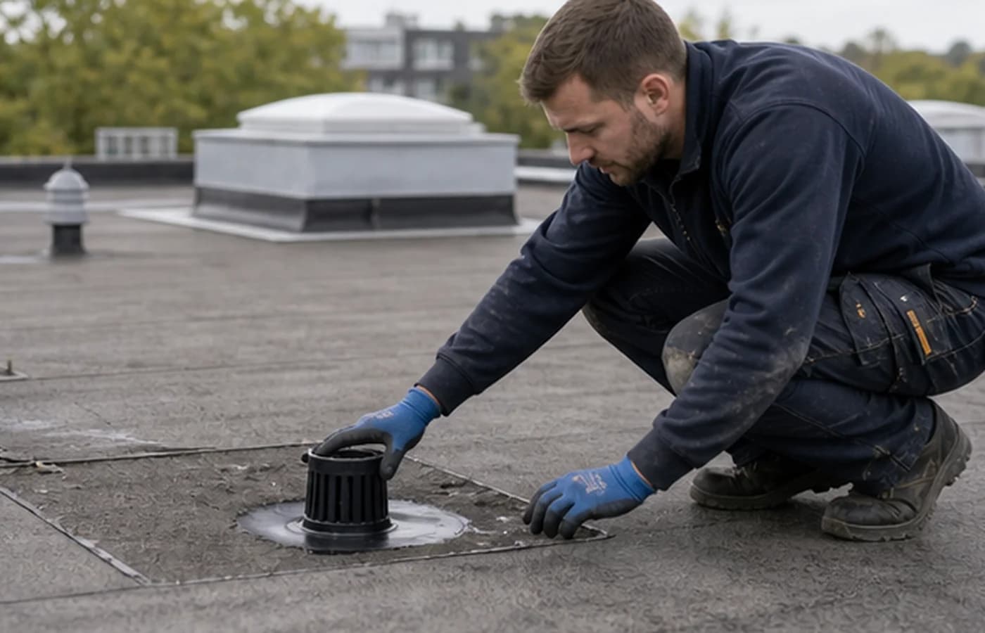 Travaux d'étanchéité roofing sur toiture plate
