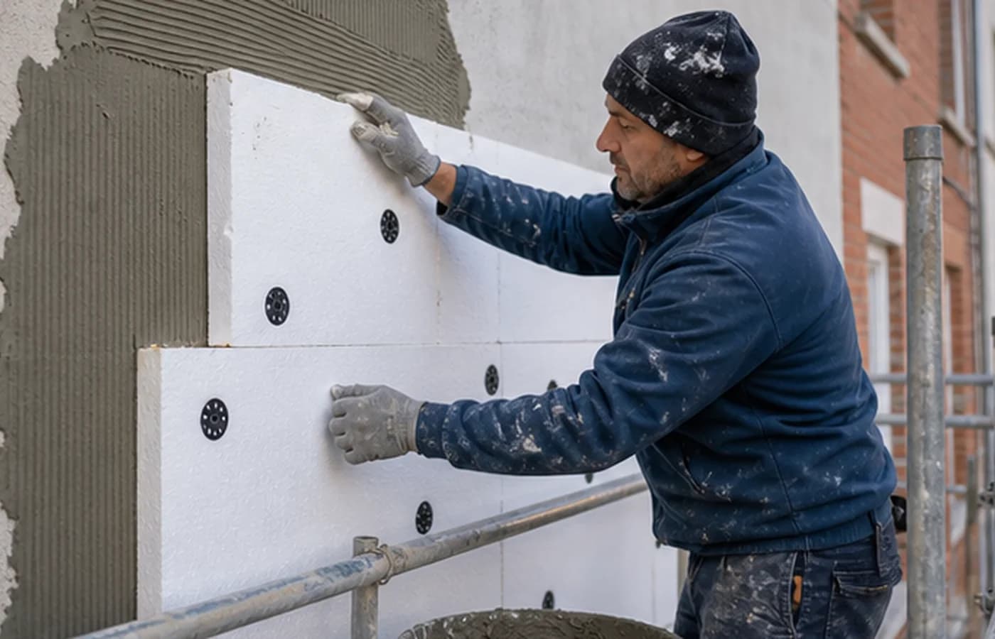Application d'enduit sur une façade en rénovation